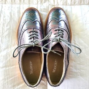 Wanted Babe Lace Up Oxford Shoes - color Pewter